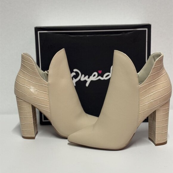 QUPID / Signal-84X / Beige / Faux Leather & Croc / Embossed Ankle / Booties / Hi - Picture 6 of 8